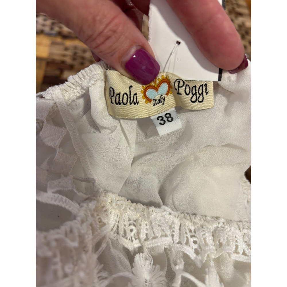 Paola Poggi White Floral Lace 3D Daisy Camisole Smocked Stretch Tank Top IT 38 S - Picture 8 of 11